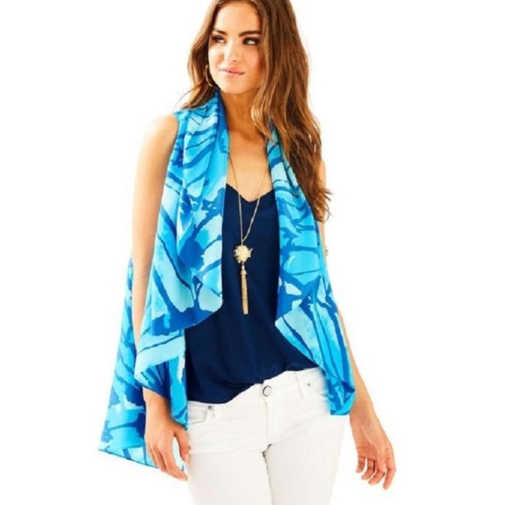 LILLY PULITZER Blue Stasia Silk Vest Tunics